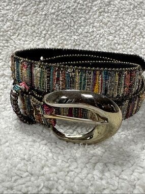 Absolutely Fresh Multi Color Fabric Striped Boho Bonded Leather Belt Size Medium